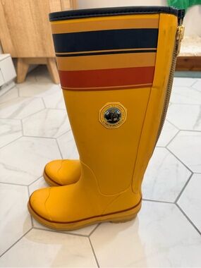 Pendleton Yellow Striped Knee-High Rain Boots with Back Zip